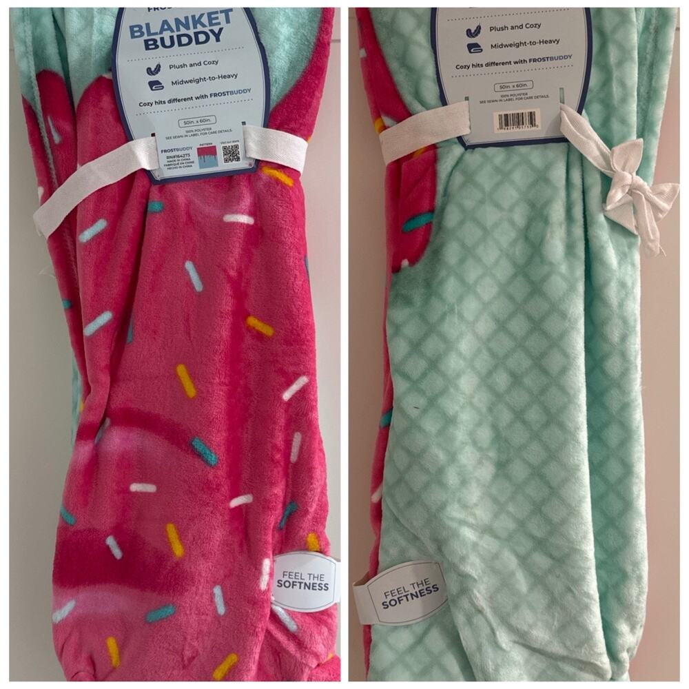 FrostBuddy Blanket Buddy ICE CREAM DRIP Sprinkles 50x60” Kids Pink Aqua Blue NEW